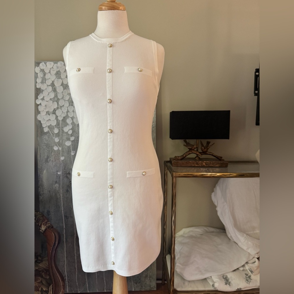 Sleeveless White Button-Down Dress sincerely Jules Ribbed
